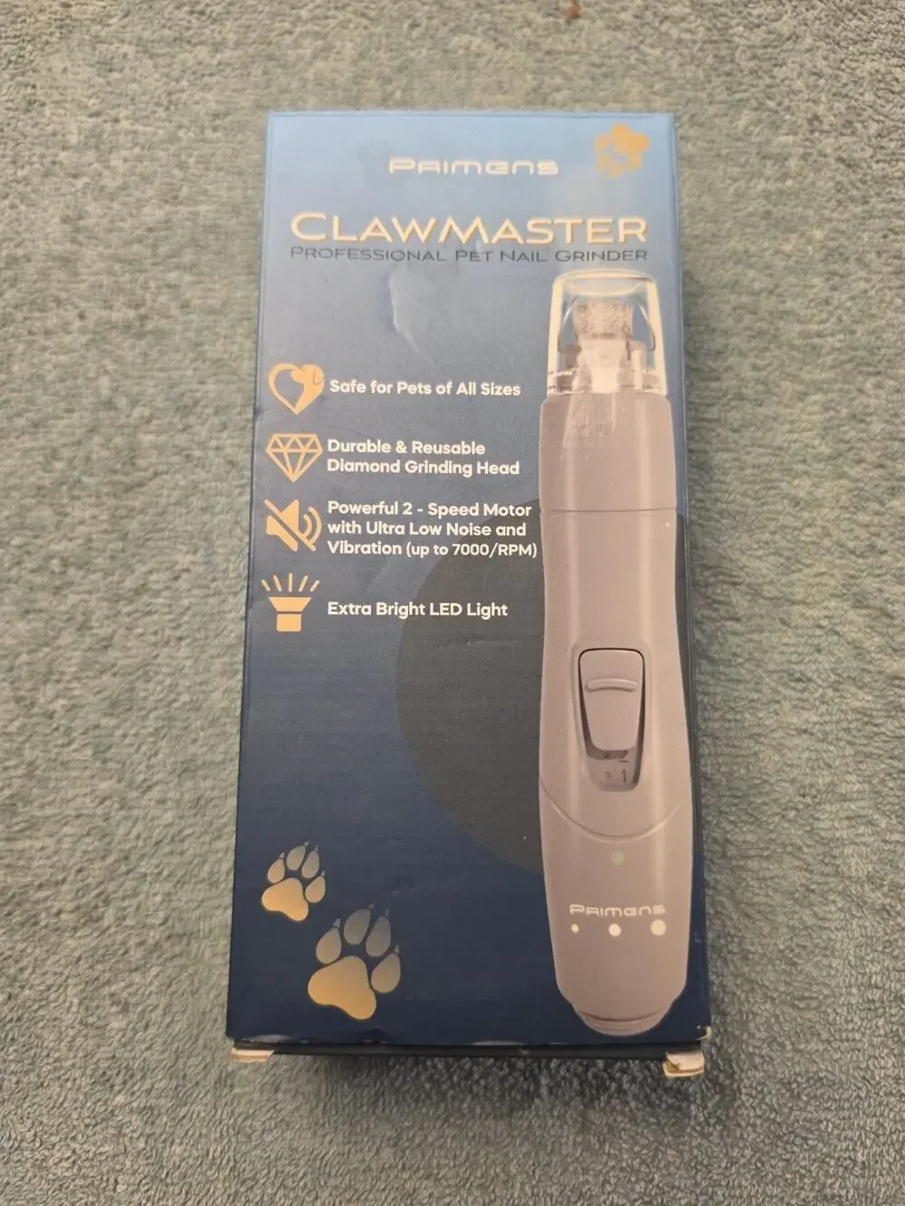 NIB Primens Clawmaster Pet Nail Grinder w/LED Light, Rechargeable & Safe